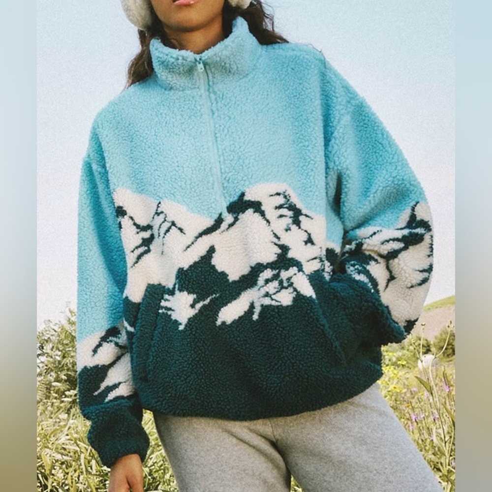 Women's Oversized Sherpa Half Zip Sweater Mountain
